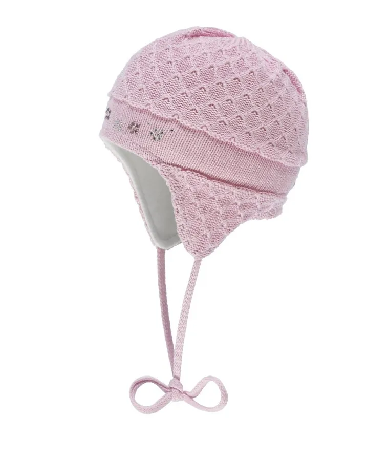 Czapka dziewczęca, wiązana, różowa, dżety, Döll