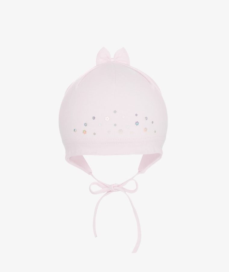 Czapka dziewczęca, wiązana, różowa, Iltom