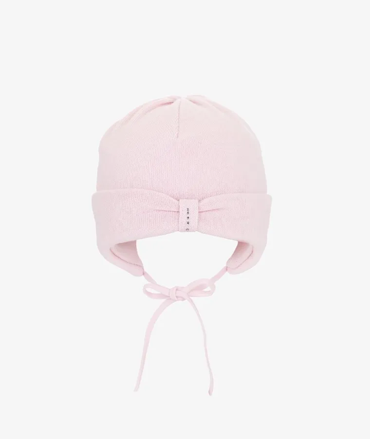 Czapka dziewczęca, wiązana, różowa, Iltom