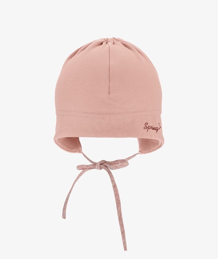 Czapka dziewczęca, wiązana, różowa, Iltom