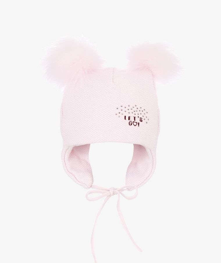 Czapka dziewczęca, wiązana, różowa, Let's go, Iltom