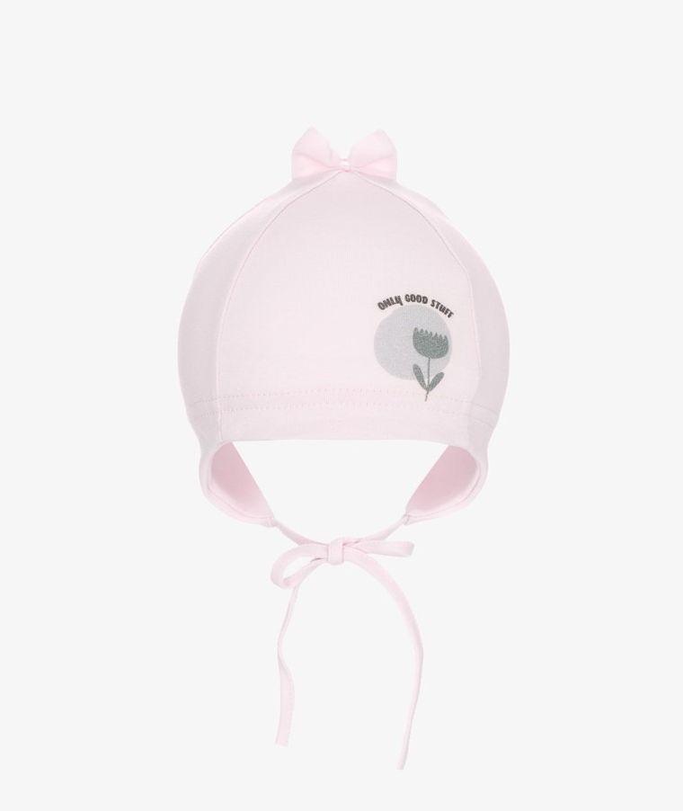 Czapka dziewczęca, wiązana, różowa, Only good stuff, Iltom