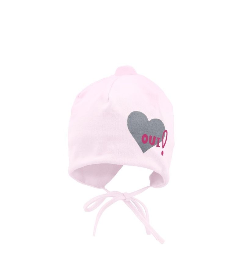 Czapka dziewczęca, wiązana, różowa, podwójna, serce, Iltom
