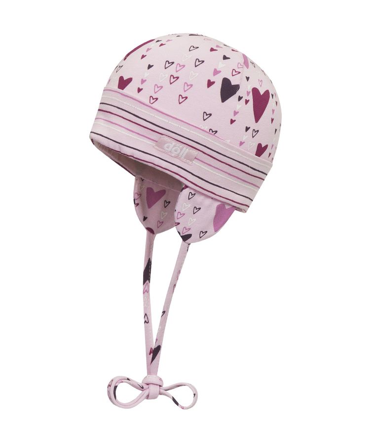 Czapka dziewczęca, wiązana, różowa, serca, Döll