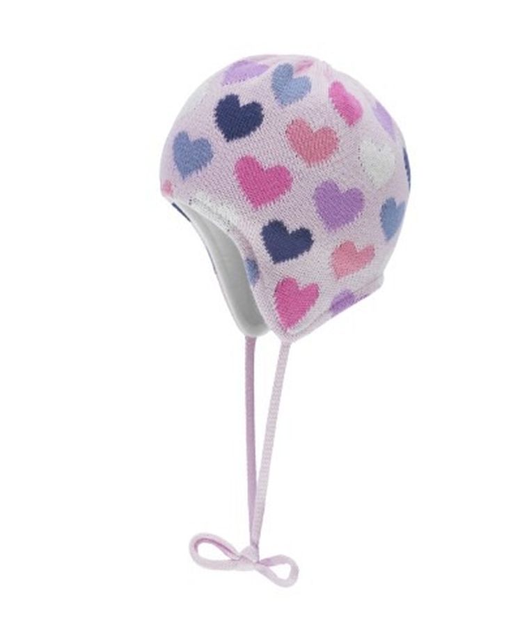 Czapka dziewczęca, wiązana, różowa, serca, Döll