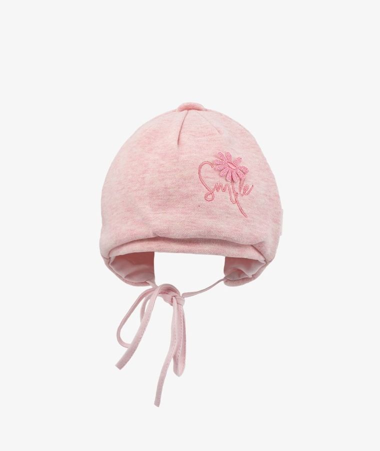 Czapka dziewczęca, wiązana, różowa, Smile, Iltom