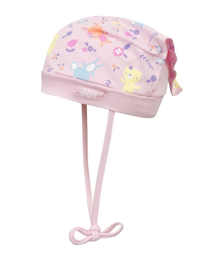 Czapka dziewczęca, wiązana, różowa, zwierzętka, Döll