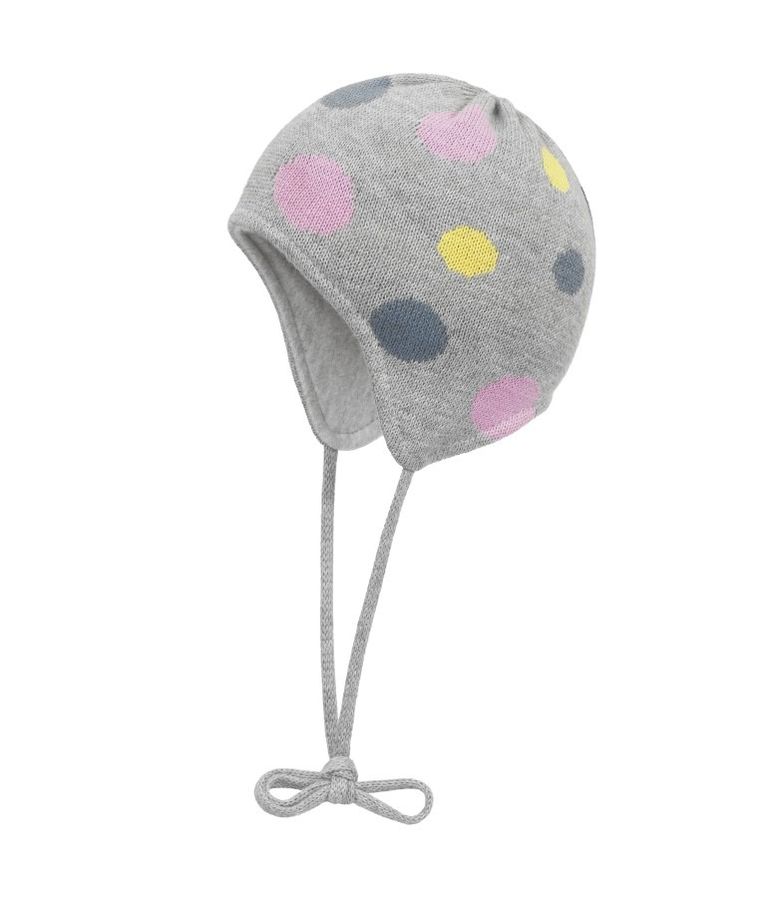 Czapka dziewczęca, wiązana, szara, grochy, Döll