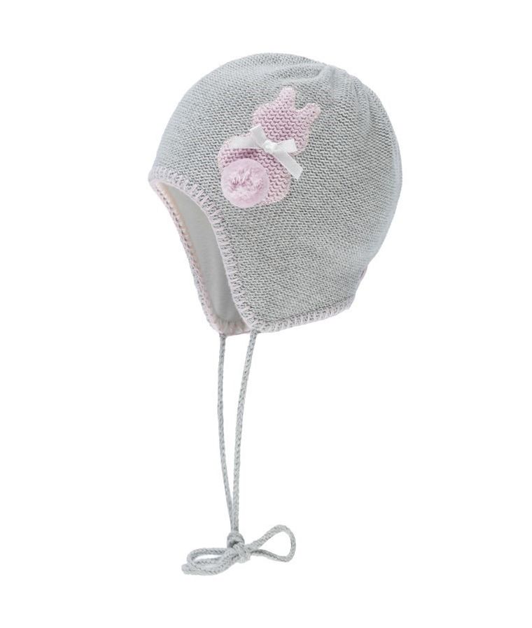 Czapka dziewczęca, wiązana, szara, królik, Döll