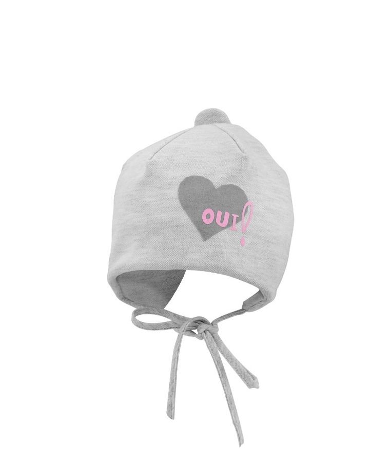 Czapka dziewczęca, wiązana, szara, podwójna, serce, Iltom