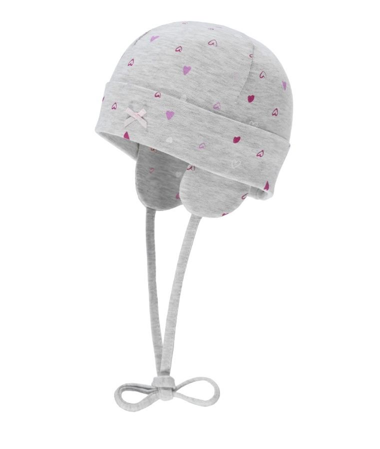 Czapka dziewczęca, wiązana, szara, serduszka, Döll