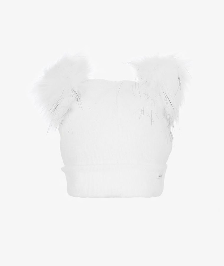 Czapka dziewczęca z pomponami, biała, Iltom