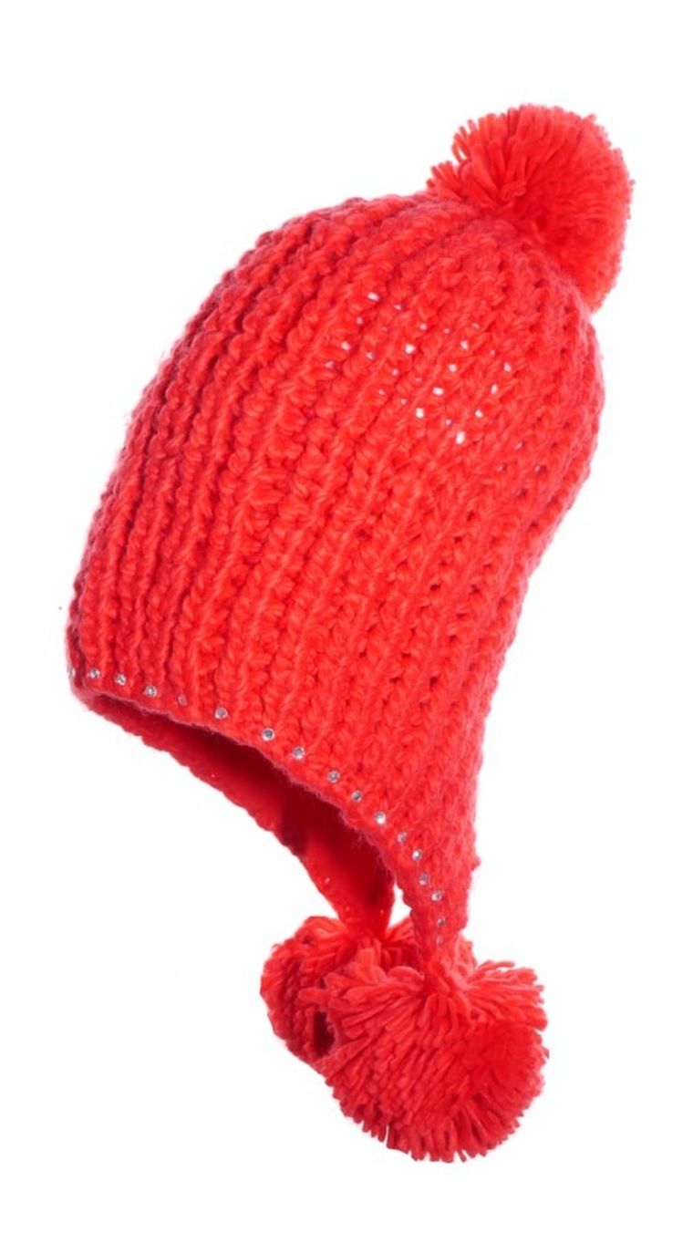 Czapka dziewczęca z pomponami, czerwona, Ambra