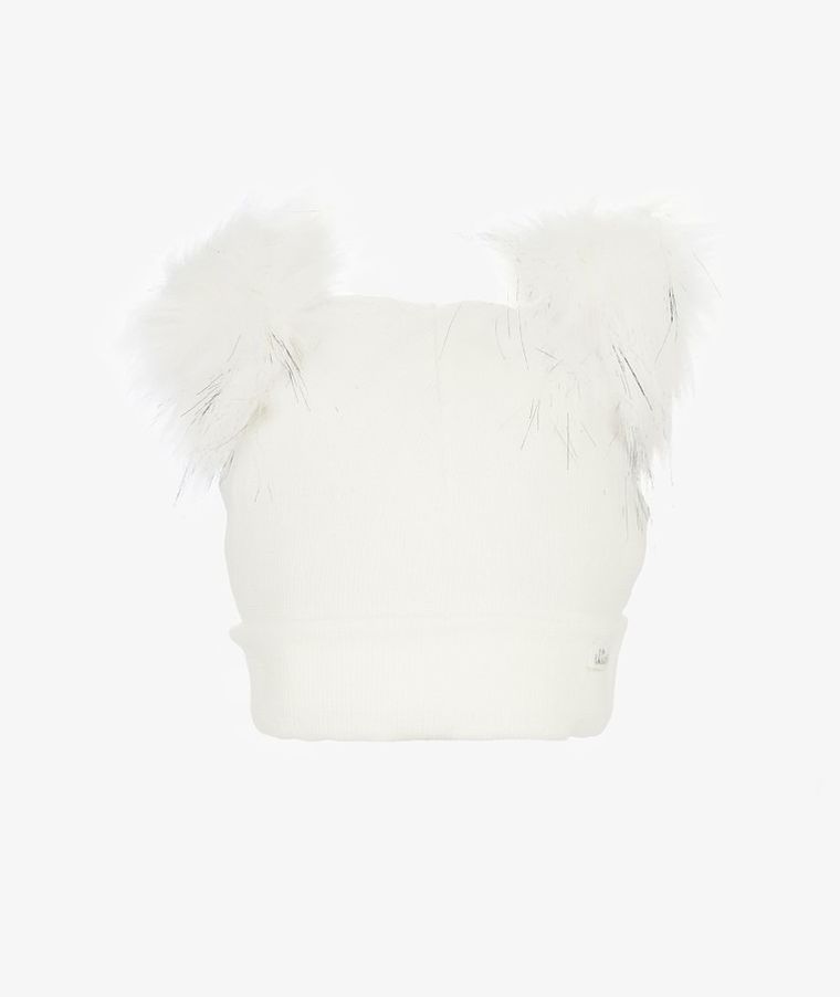 Czapka dziewczęca z pomponami, ecru, Iltom