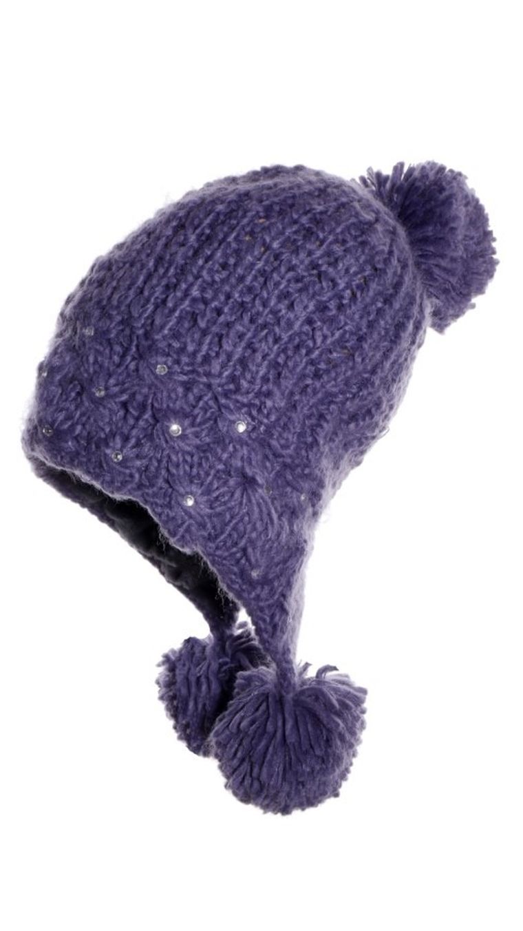 Czapka dziewczęca z pomponami, fioletowa, Ambra