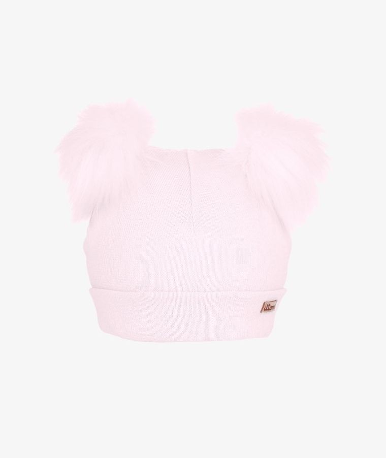 Czapka dziewczęca z pomponami, jasnoróżowa, Iltom