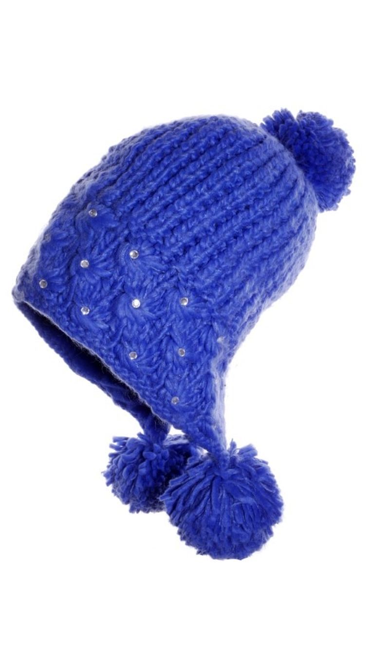 Czapka dziewczęca z pomponami, niebieska, Ambra