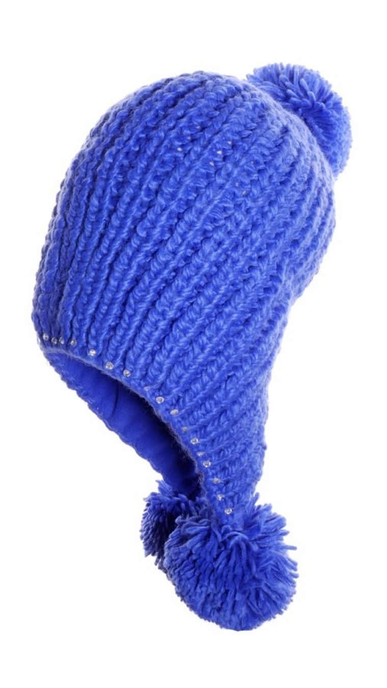 Czapka dziewczęca z pomponami, niebieska, Ambra