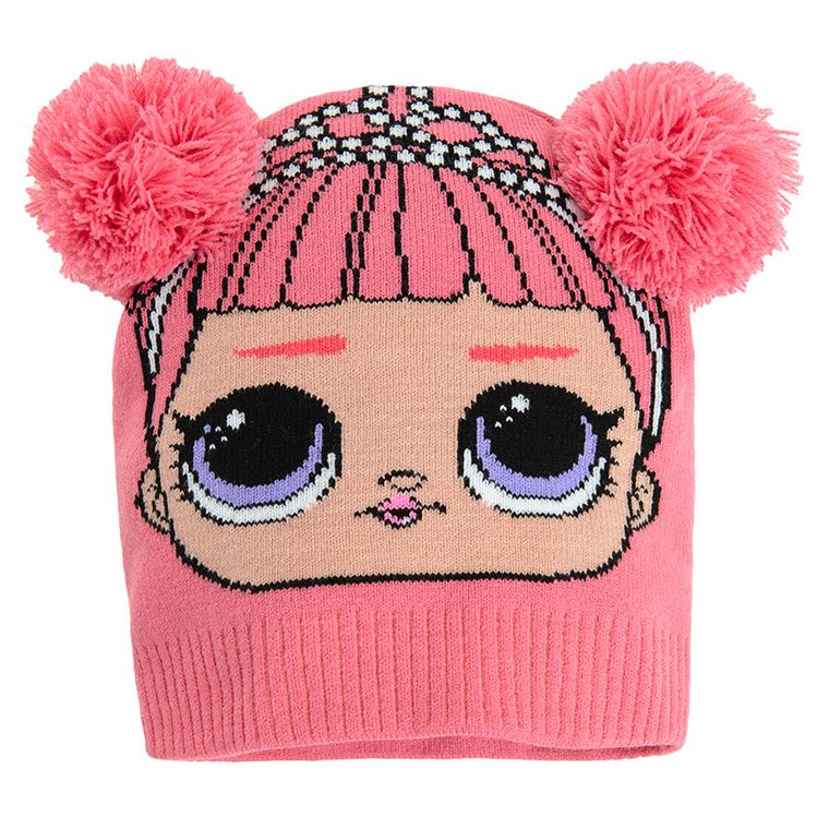 Czapka dziewczęca z pomponami, różowa, L.O.L. Surprise