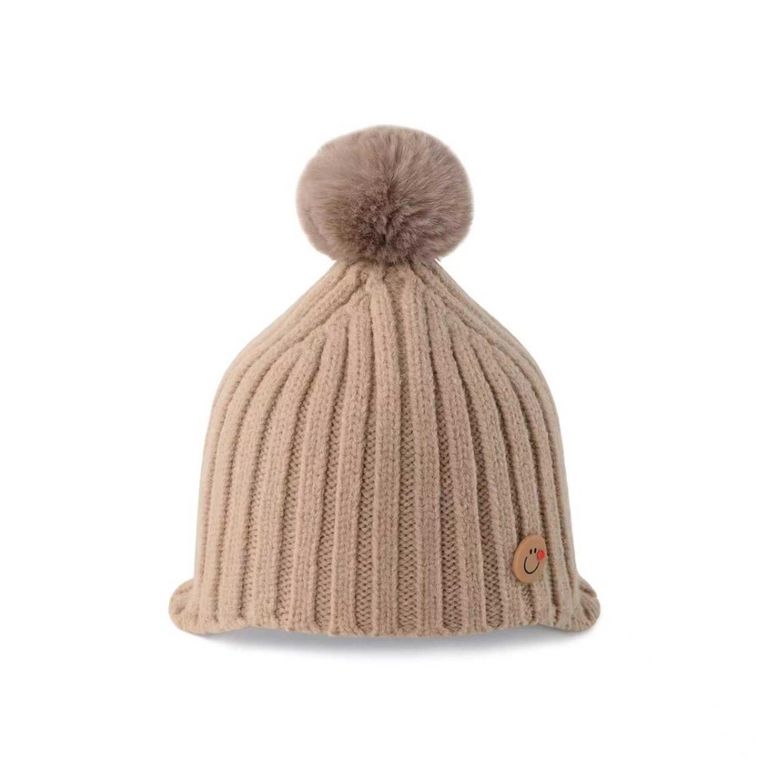 Czapka dziewczęca z pomponem, beżowa, Be Snazzy