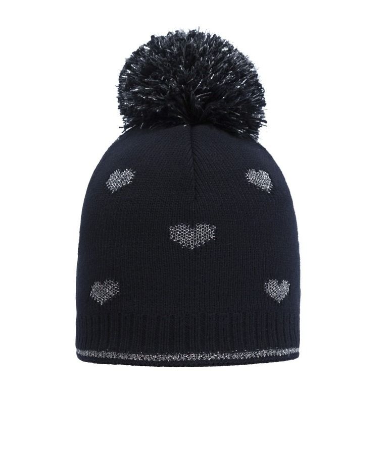 Czapka dziewczęca z pomponem, ciemnoniebieska, serca, Döll