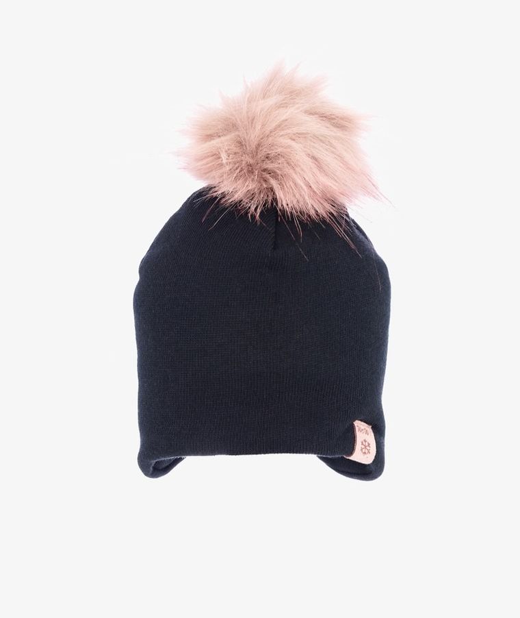 Czapka dziewczęca z pomponem, czarna, Iltom