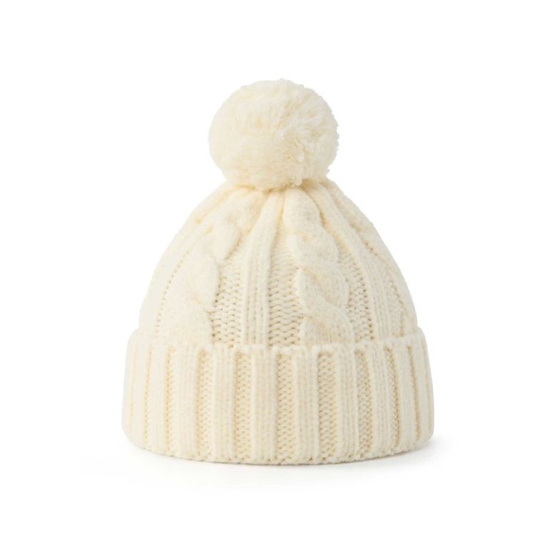 Czapka dziewczęca z pomponem, ecru, Be Snazzy
