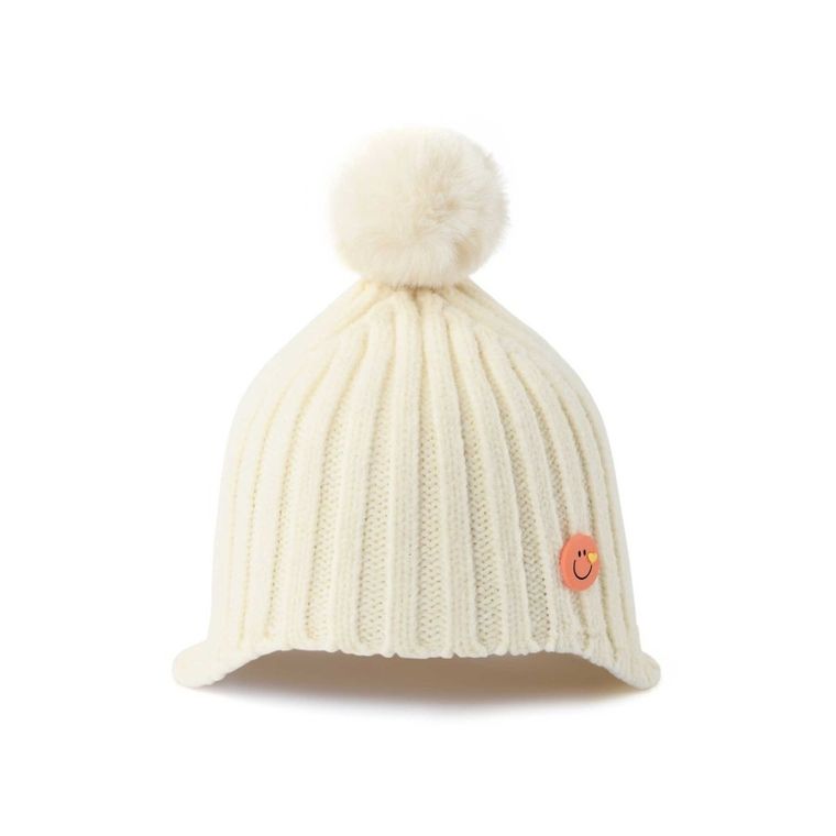 Czapka dziewczęca z pomponem, ecru, Be Snazzy