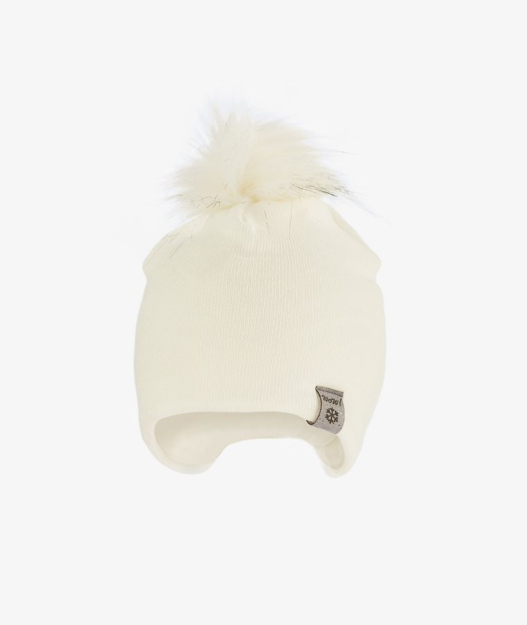 Czapka dziewczęca z pomponem, ecru, Iltom