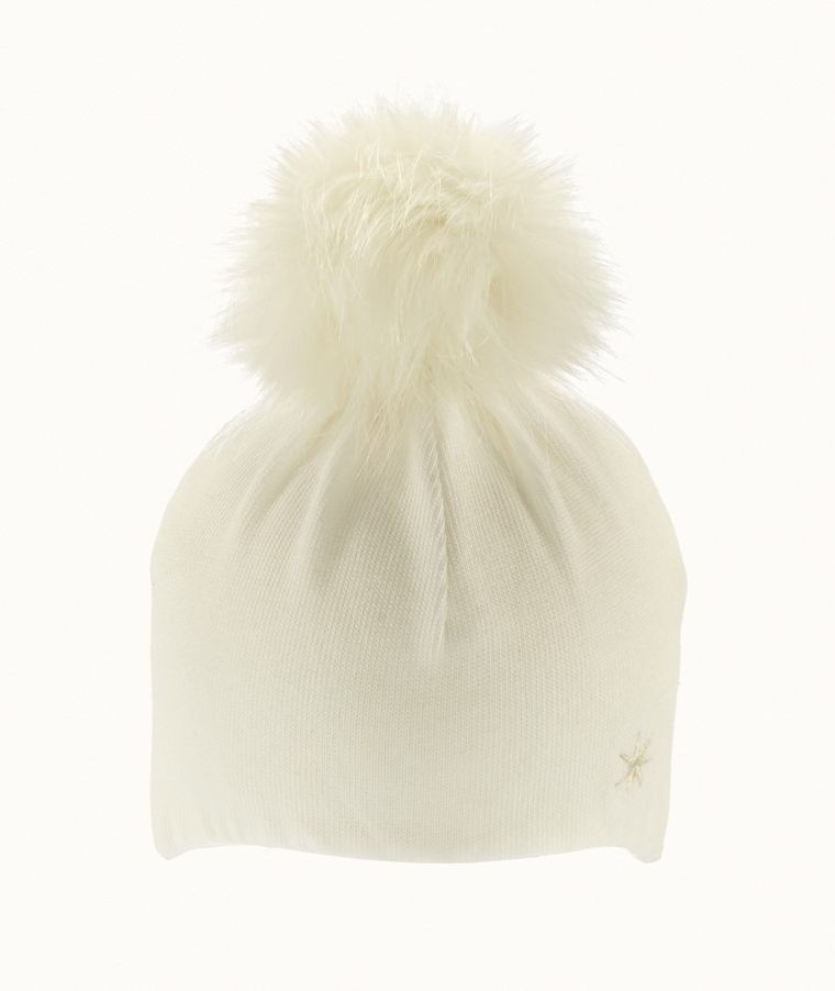 Czapka dziewczęca z pomponem, ecru, Iltom