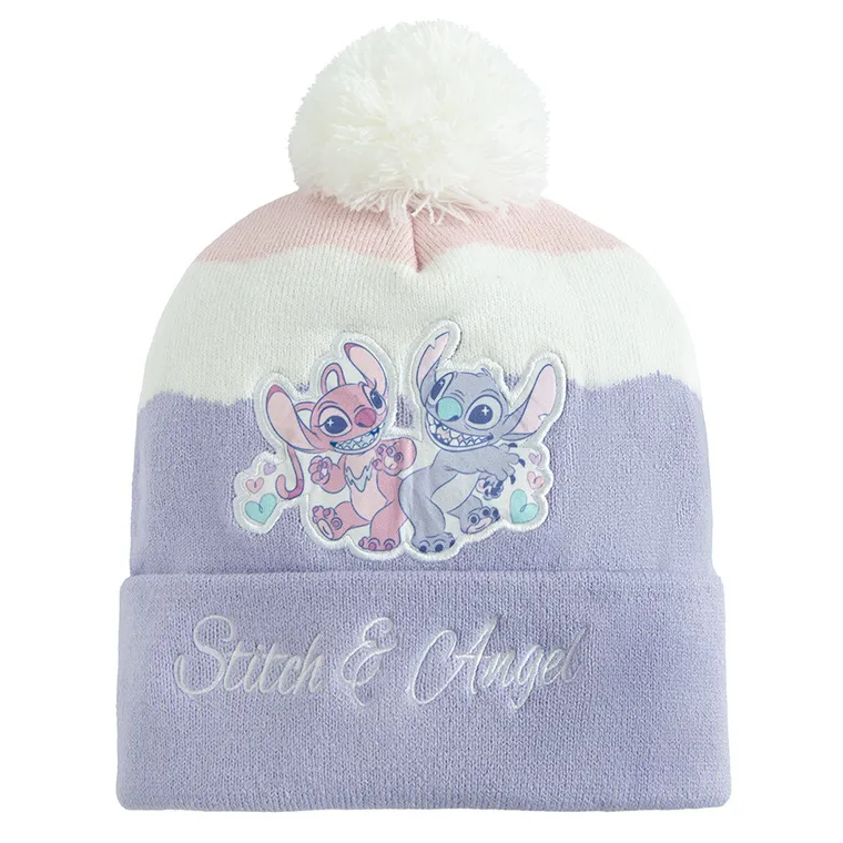 Czapka dziewczęca z pomponem, fioletowa, Lilo i Stitch, Licence Brand