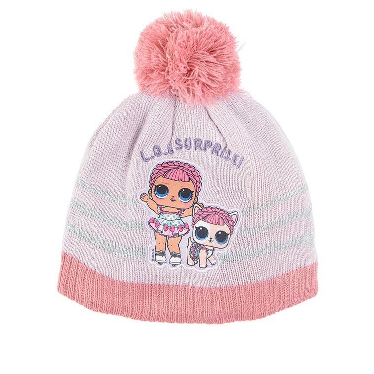 Czapka dziewczęca z pomponem, fioletowa, L.O.L. Surprise