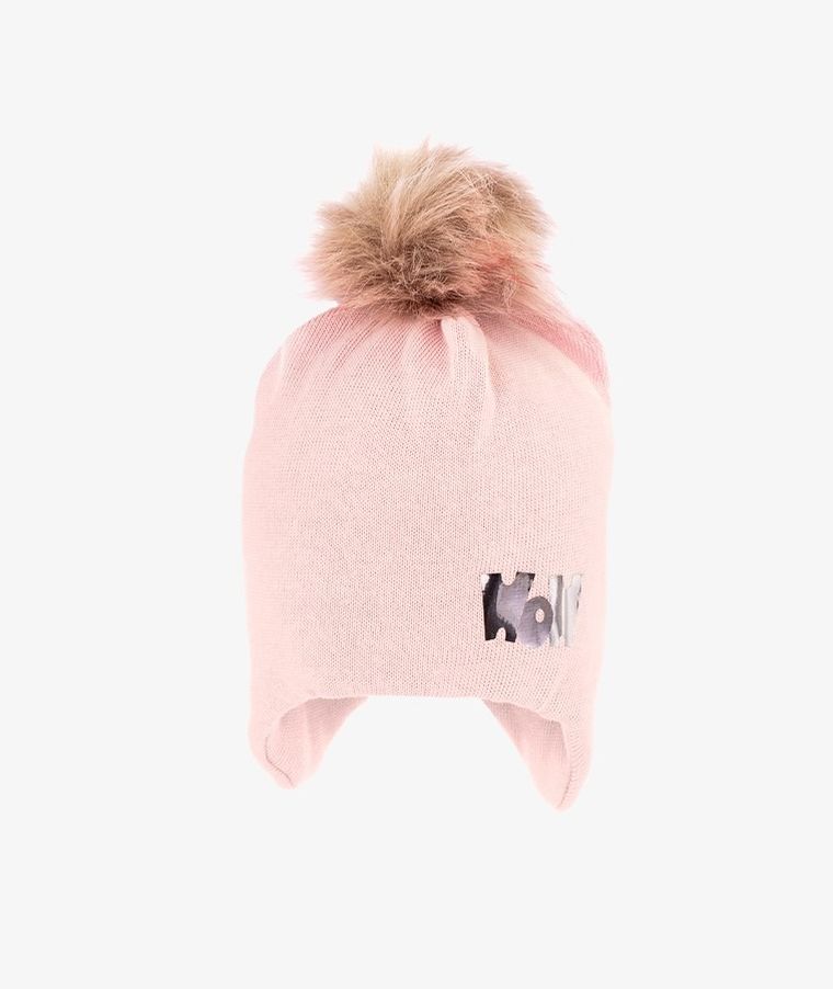 Czapka dziewczęca z pomponem, jasnoróżowa, Wow, Iltom
