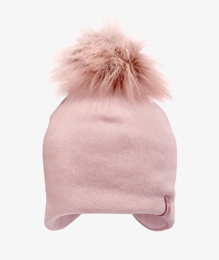Czapka dziewczęca z pomponem, różowa, Iltom