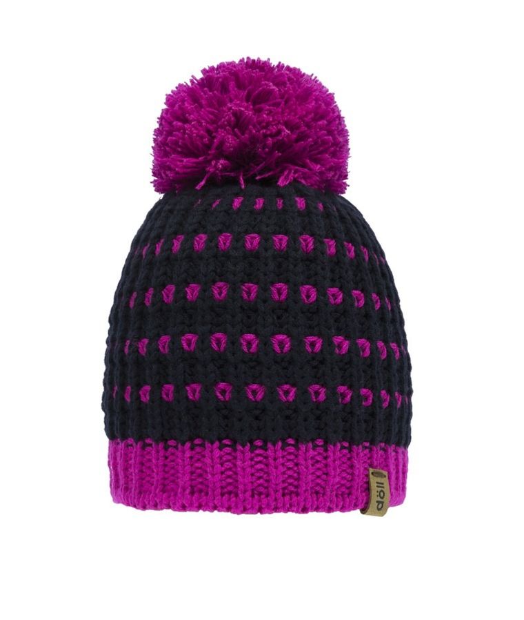 Czapka dziewczęca z pomponem, różowo-czarna, Doll