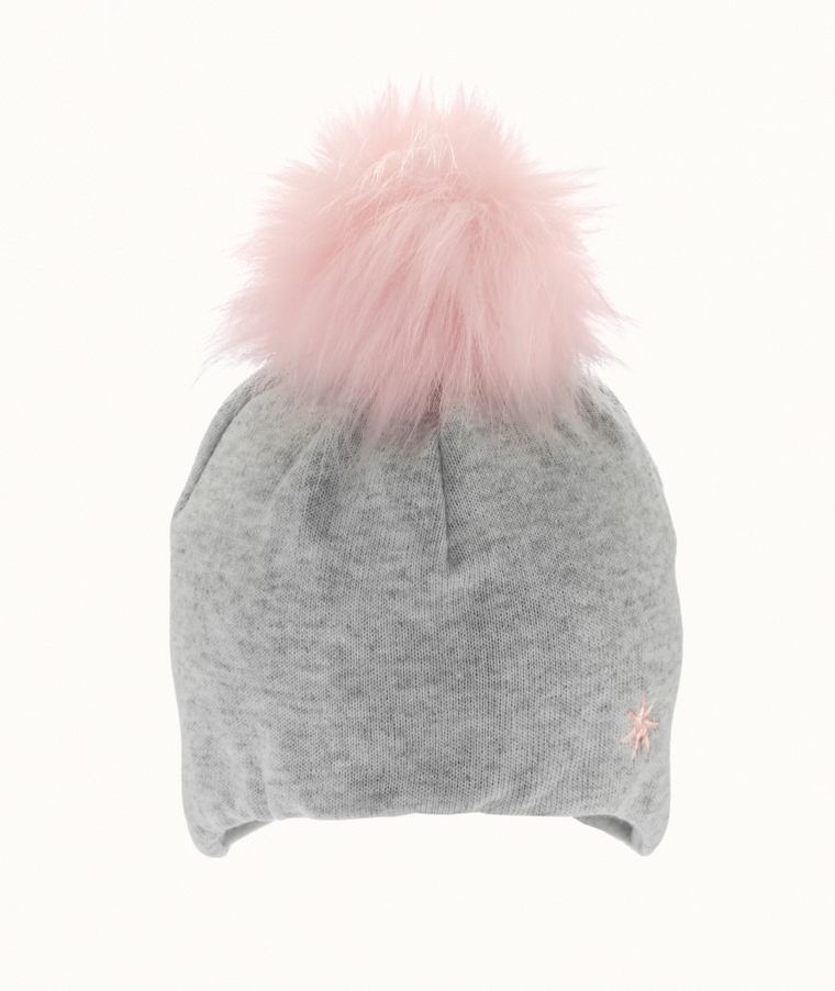 Czapka dziewczęca z pomponem, szara, Iltom
