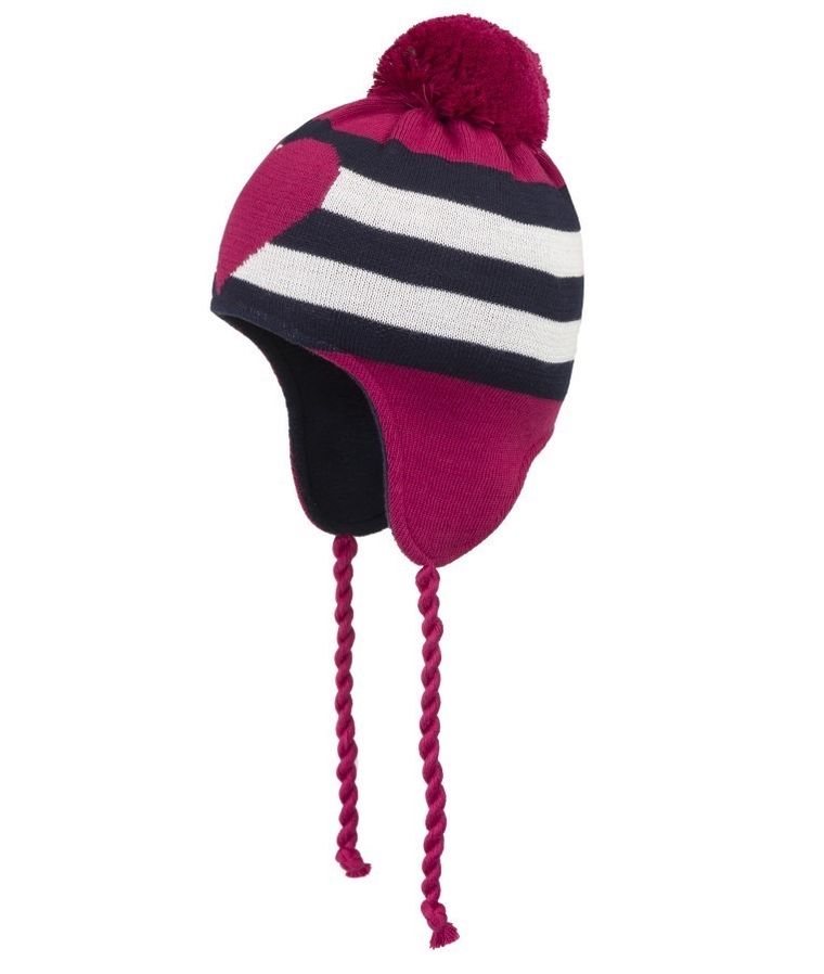 Czapka dziewczęca z pomponem, wiązana, paski, serce, Döll