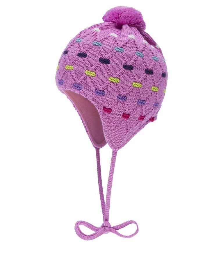 Czapka dziewczęca z pomponem, wiązana, różowa, Döll