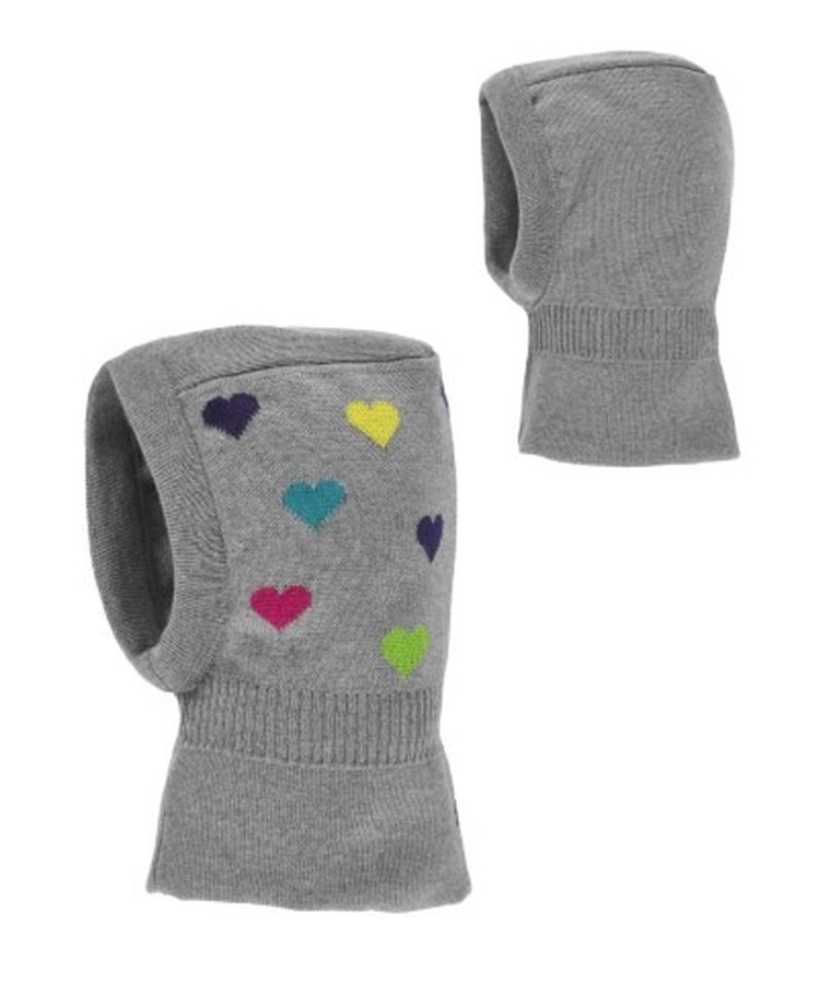 Czapka kominiarka dziewczęca, szara, serca, Döll