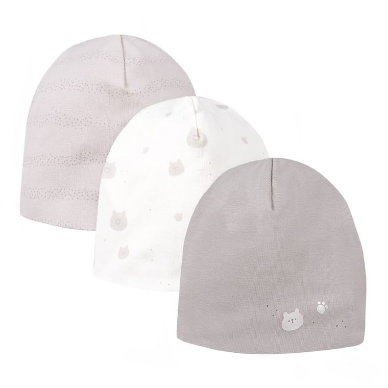 Czapka niemowlęca, beżowa, zestaw, 3 szt., Eevi