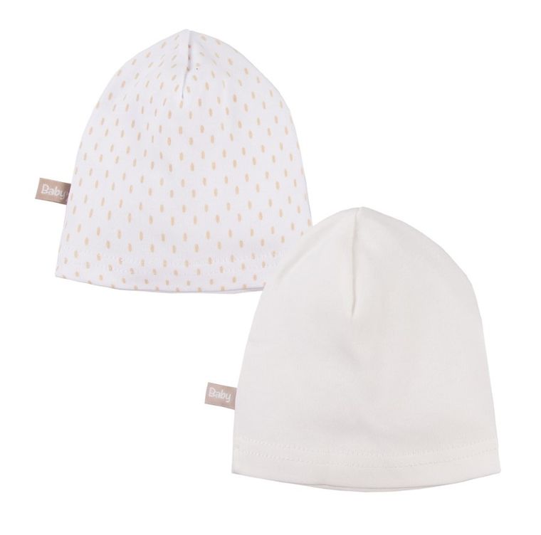 Czapka niemowlęca, ecru, biała, zestaw, 2 szt., Eevi