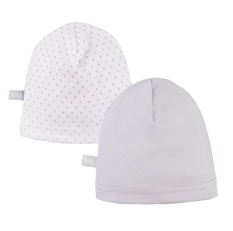 Czapka niemowlęca, szara, biała, zestaw, 2 szt., Eevi