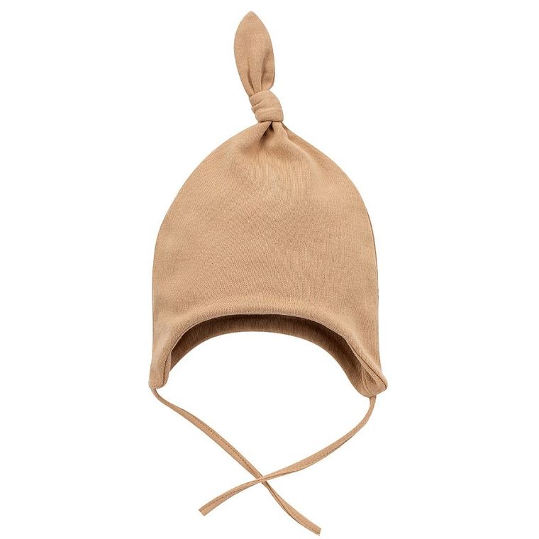 Czapka niemowlęca, wiązana, bawełna organiczna, brązowa, Pinokio