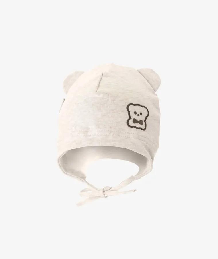 Czapka niemowlęca, wiązana, beżowa, Iltom