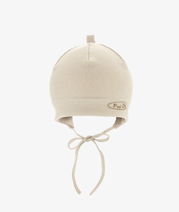 Czapka niemowlęca, wiązana, beżowa, Iltom