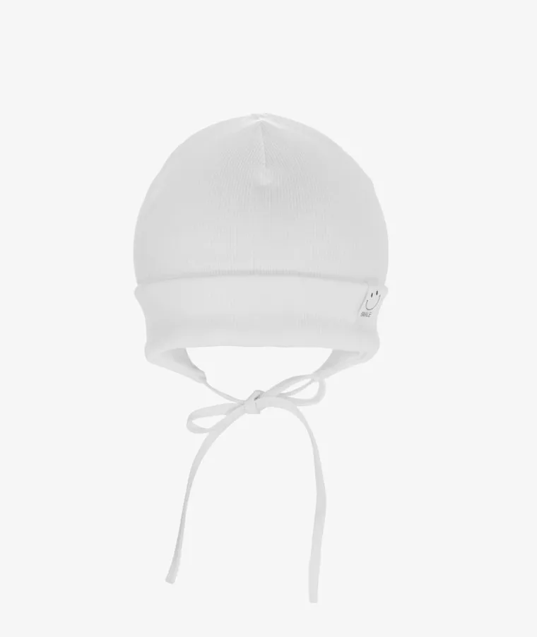 Czapka niemowlęca, wiązana, biała, Iltom