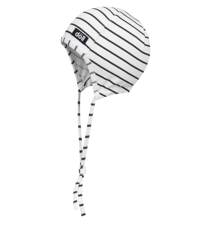 Czapka niemowlęca, wiązana, biała, paski, Döll