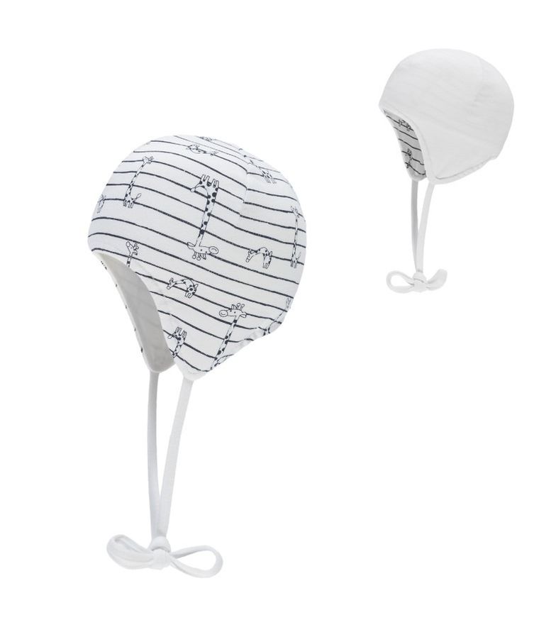 Czapka niemowlęca, wiązana, biała, paski, Döll