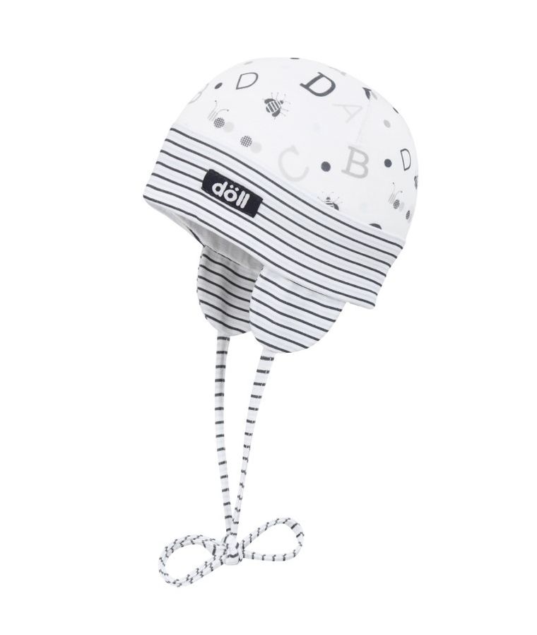 Czapka niemowlęca, wiązana, biała, paski, literki, Döll