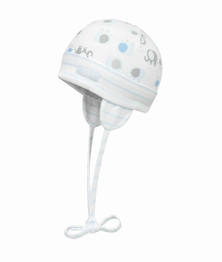 Czapka niemowlęca, wiązana, biała, słonie, Döll